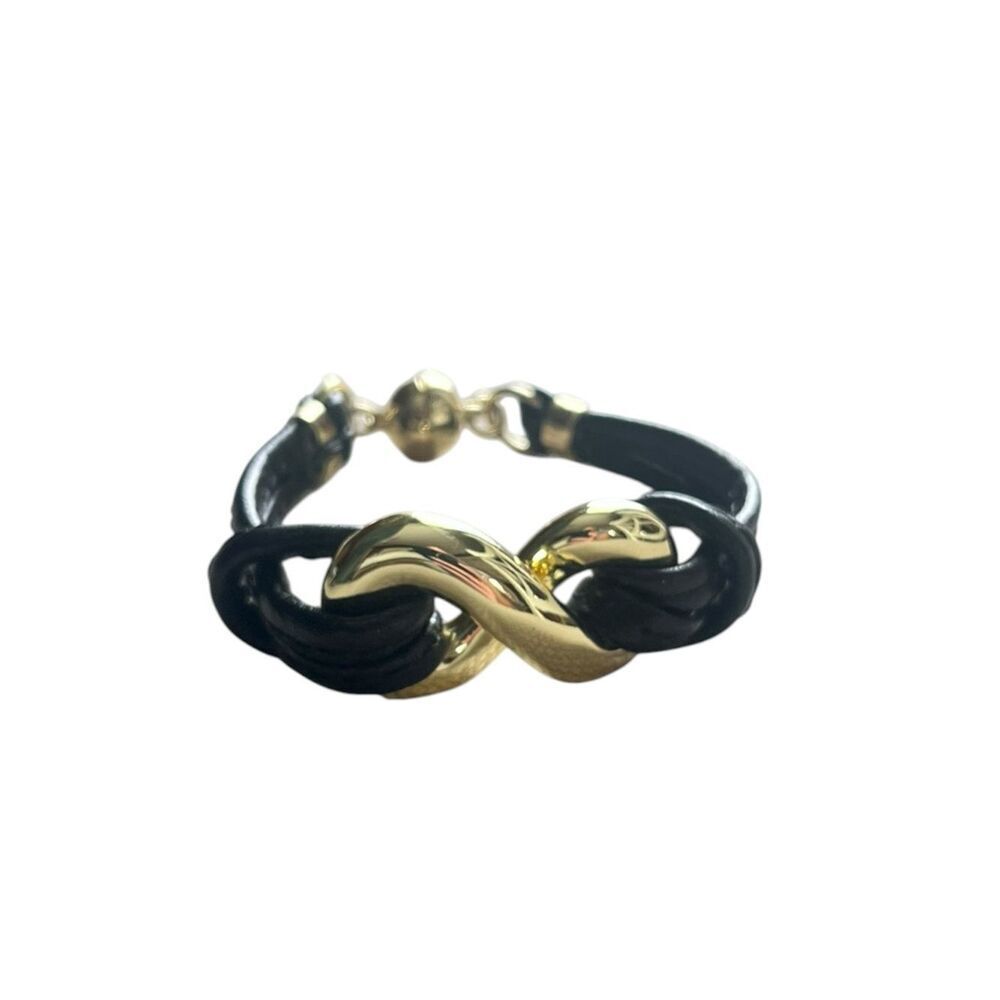 Roberto by RFM Nodi Gold Infinity Black Leather Bracelet